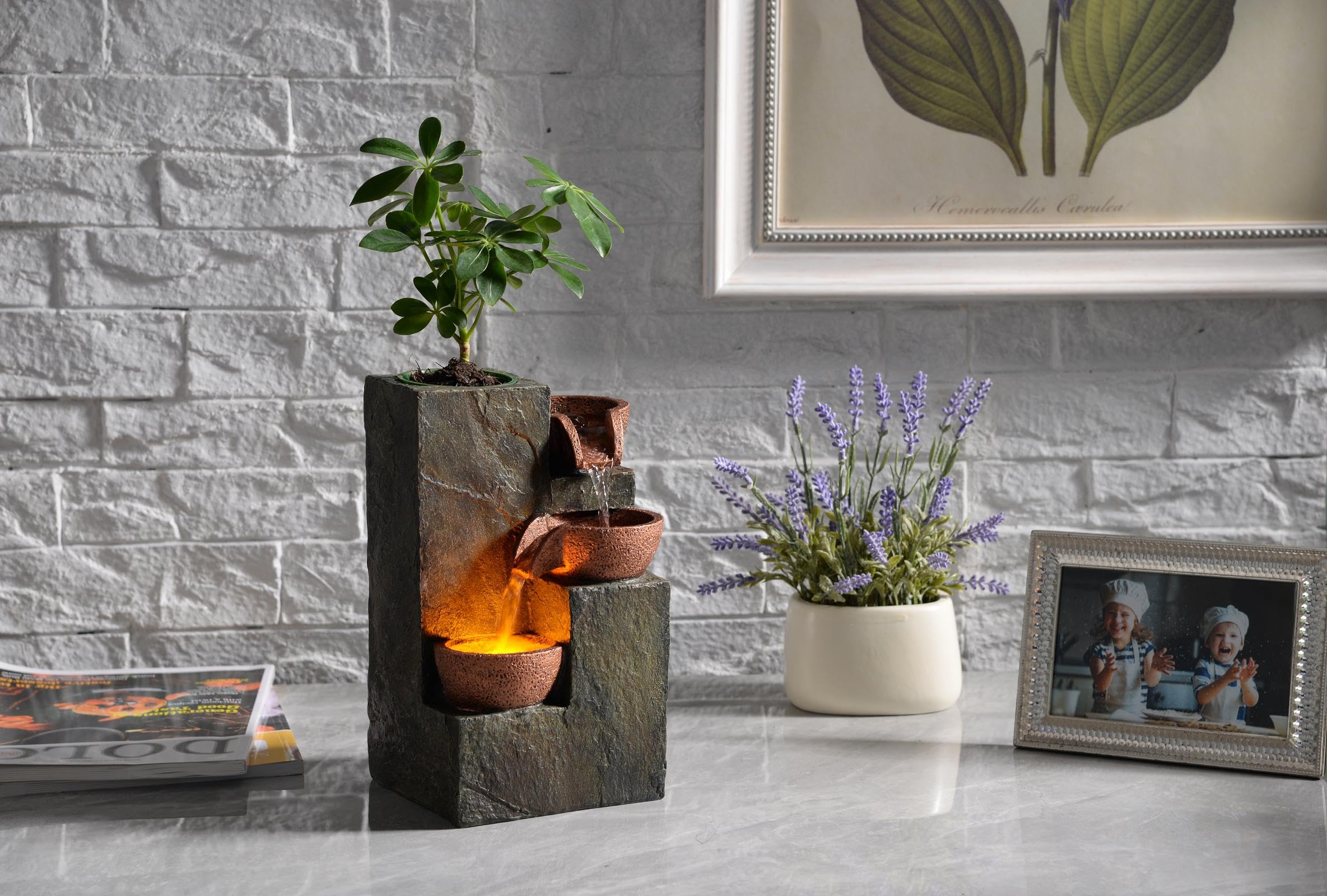 MSEONWXI Indoor Fountain Waterfall Tabletop for Home Decor Three Bowls Rock 3 Tier Fountain Relaxing and Sound Plant by Yourself(23061) image 6