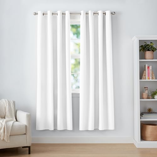 Room Darkening Blackout Window Curtain with Grommets, 52 x 84 Inches, White - Set of 2 image 0