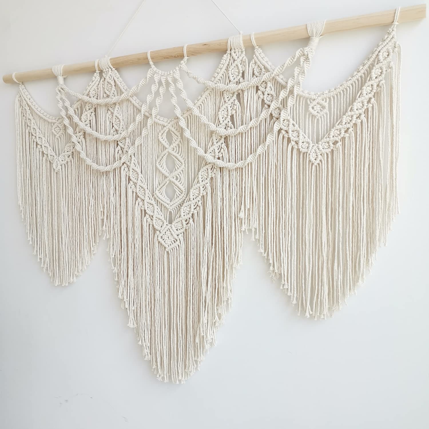 large macrame wall hanging - Boho Tapestry Macrame Wall Decor Art- Chic Bohemian Handmade Woven Tapestry Home Decoration for Bedroom Living Room Apartment Wedding Party - 43"x32" (Beige-fringe) image 5
