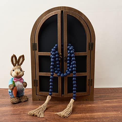 OMISHE 59in Wood Bead Garland with Tassels, Wooden Beads Garland, Decorative Beads Garland Decor, Farmhouse Beads Garland for Wall Hanging Home Festival Decor, Navy Blue image 4