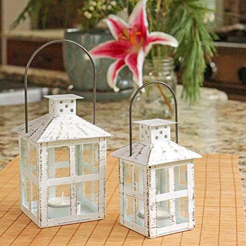 Kate Aspen Rustic Farmhouse White Candle Holder, Wedding, Centerpiece Table, Home, Shelf, 5 inch Decorative Lantern image 6