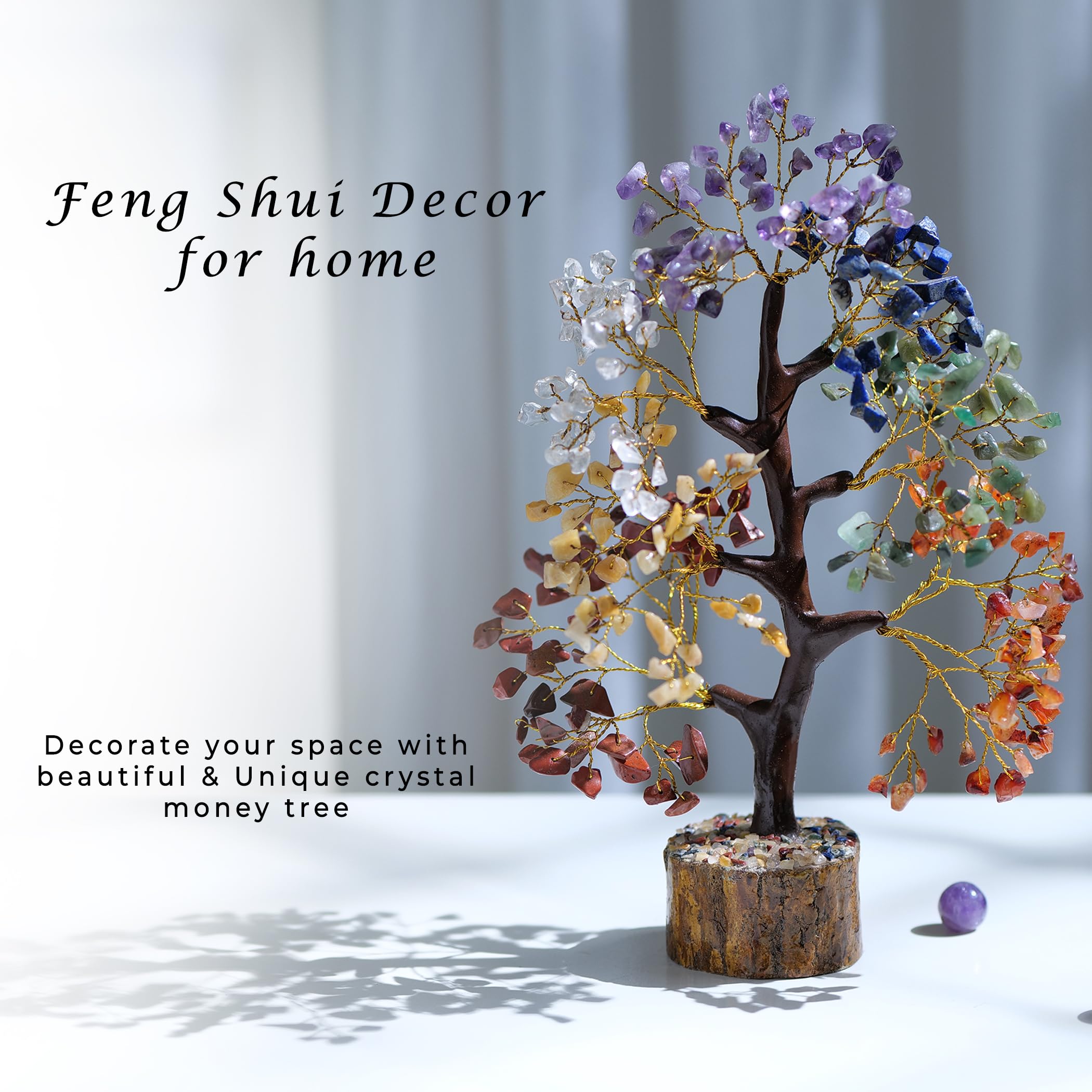 7 Chakra Crystal Tree Feng Shui Money Tree Office Decor Crystals and Stones Home Decor Meditation Accessories Gemstone Tree House Warming Gifts New Home - Size 10-12 Inches 300 Beads Chakra Stones image 8