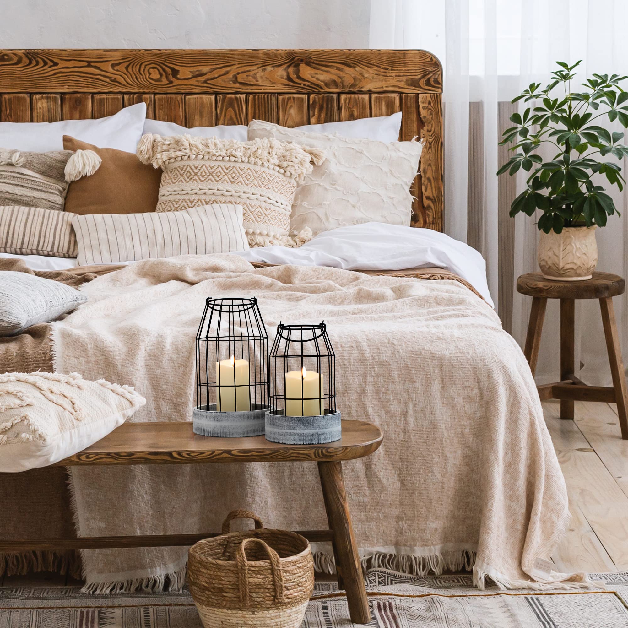 Rustic Farmhouse Lantern Decor - Stylish Decorative Lanterns for Your Living Room, Fireplace Mantle or Kitchen Dining Table - Modern Upscale Beauty for Your Entire Home image 2