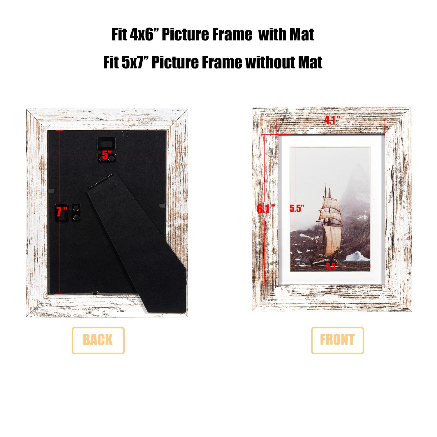 kennethan Rotten White 5x7 inch Picture Frame Wide Molding - Wall Mounting Material Included image 5