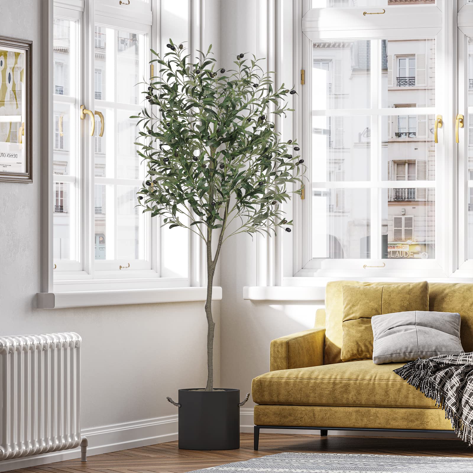 VIAGDO Artificial Olive Tree 6ft Tall Fake Potted Olive Silk Tree with Planter Large Faux Olive Branches and Fruits Artificial Tree for Home Office Living Room Decor Indoor, 1176 Leaves image 4