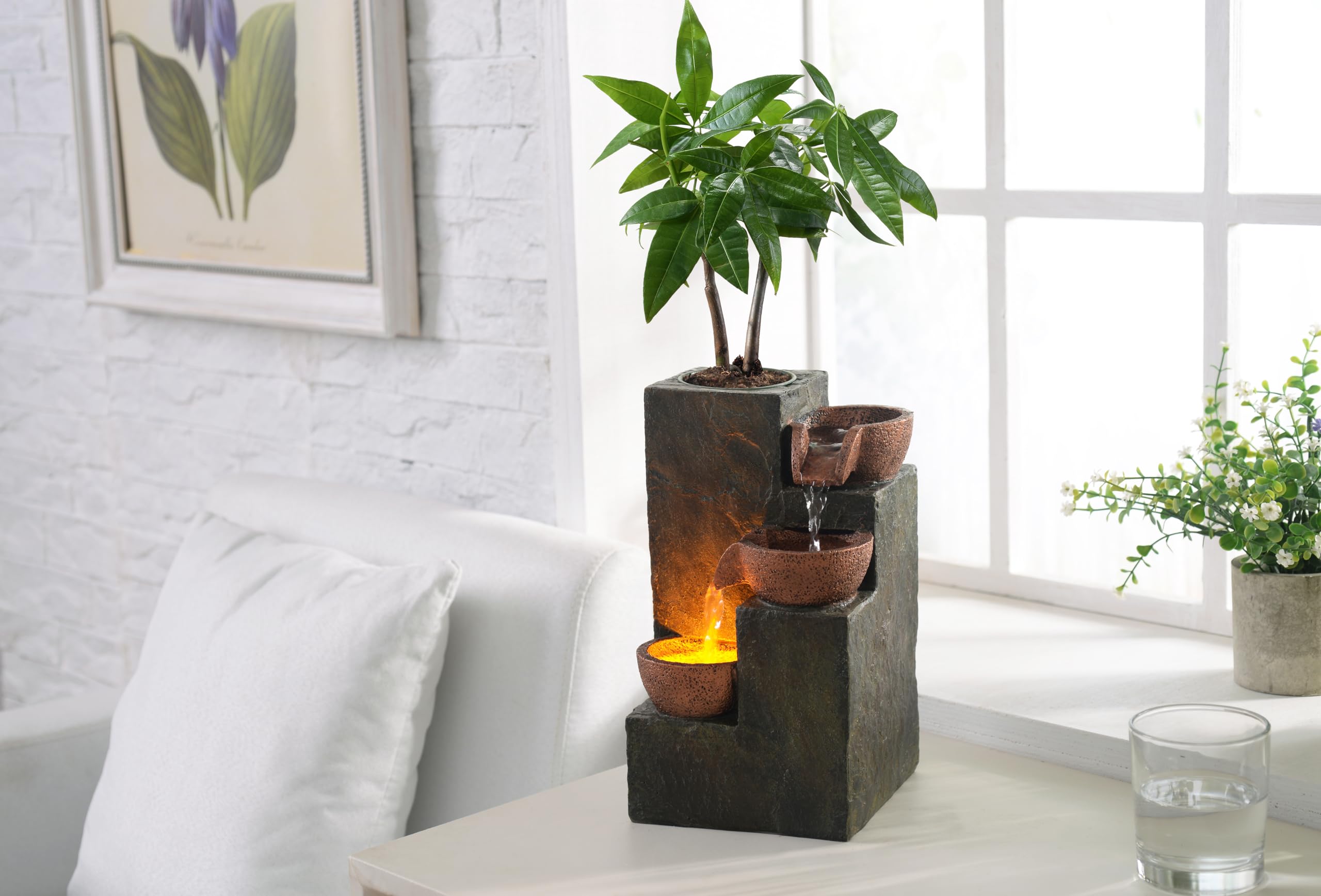 MSEONWXI Indoor Fountain Waterfall Tabletop for Home Decor Three Bowls Rock 3 Tier Fountain Relaxing and Sound Plant by Yourself(23061) image 1