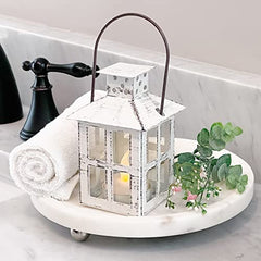 Kate Aspen Rustic Farmhouse White Candle Holder, Wedding, Centerpiece Table, Home, Shelf, 5 inch Decorative Lantern image 0
