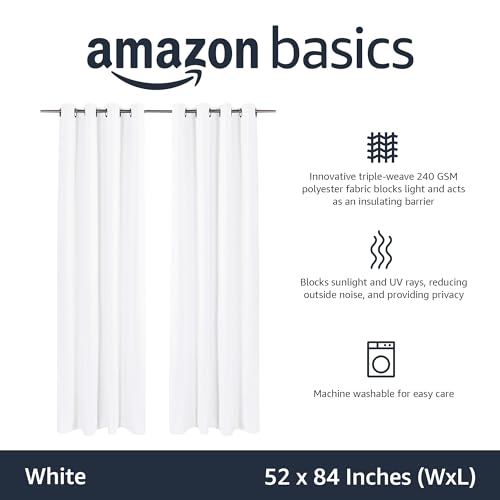 Room Darkening Blackout Window Curtain with Grommets, 52 x 84 Inches, White - Set of 2 image 7