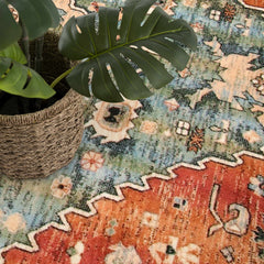 Lahome Boho Tribal Area Rug - 2x3 Distressed Small Entryway Rug Doormat Bohemian Faux Wool Non-Slip Washable Low-Pile Floor Carpet for Indoor Front Entrance Kitchen Bathroom image 1