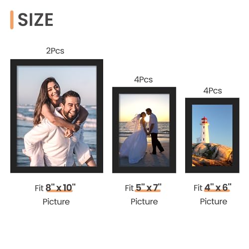 upsimples 10 Pack Picture Frames Collage Wall Decor with Glass, Gallery Wall Frame Set for Wall Mounting or Tabletop Display, Multi Sizes Including 8x10, 5x7, 4x6 Family Photo Frames, Black image 1