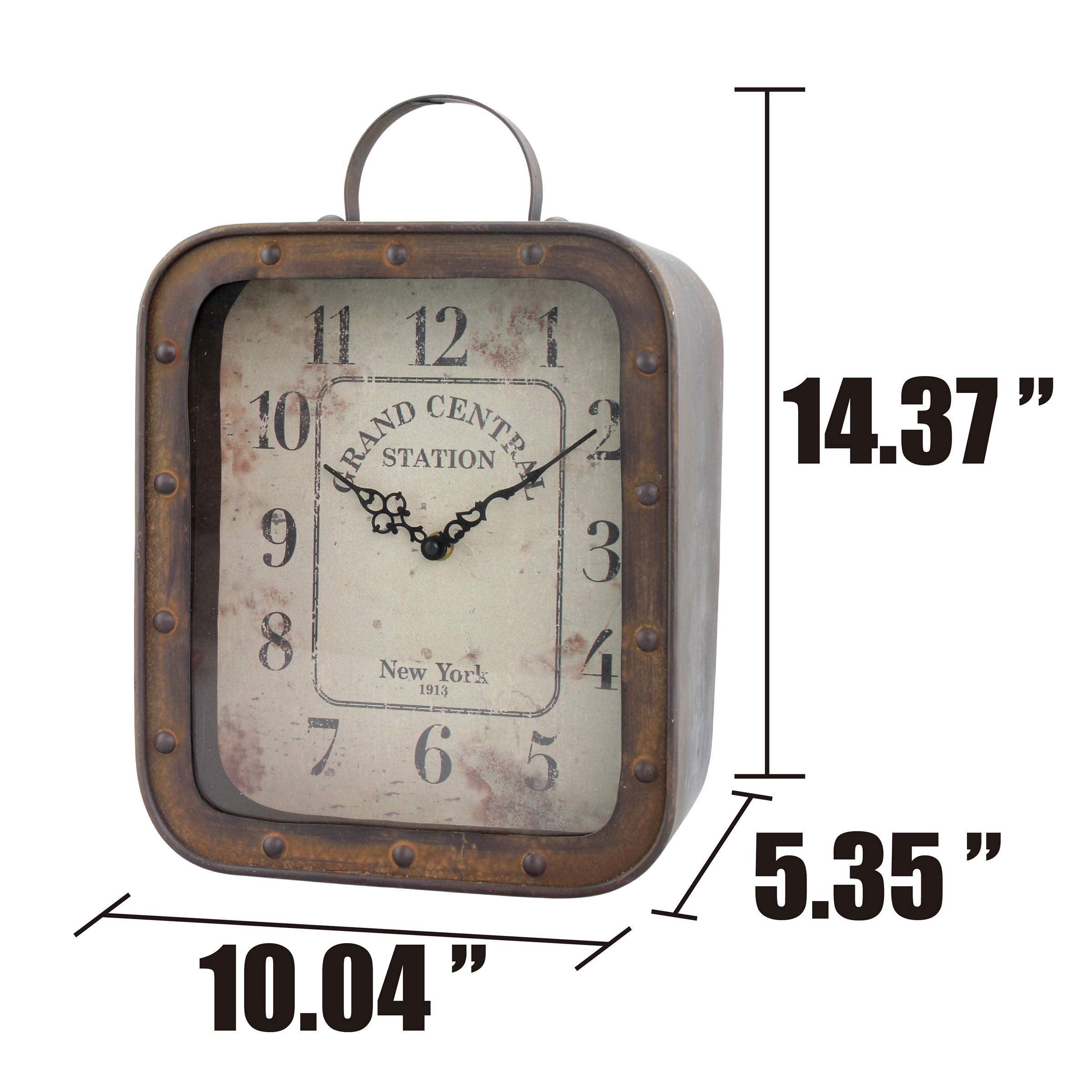 Stonebriar Large Square Rustic Metal Table Top Clock with Handle and Rivet Detail, Industrial Home Decor Accents for the Mantel, Shelf, Desk, or Any Table Top, Battery Operated image 3