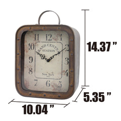 Stonebriar Large Square Rustic Metal Table Top Clock with Handle and Rivet Detail, Industrial Home Decor Accents for the Mantel, Shelf, Desk, or Any Table Top, Battery Operated image 3