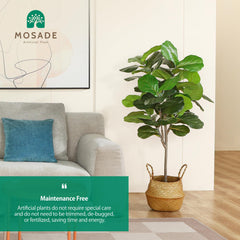 MOSADE Artificial Fiddle Leaf Fig Tree 50" Fake Potted Ficus Lyrata Plant with Handmade Seagrass Basket, Perfect Faux Plants Home Décor for Indoor Outdoor Office Porch Balcony Bedroom Bathroom Gift image 3