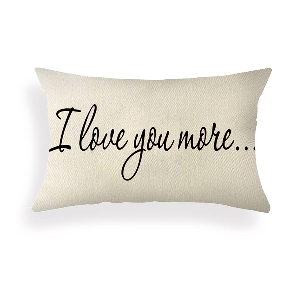 Ogiselestyle Farmhouse Pillow Covers with I Love You More Quotes 12" x 20" Lumbar Pillow Covers Home Decorative Linen Cushion Case for Sofa Couch Housewarming Gifts Family Room Décor image 0