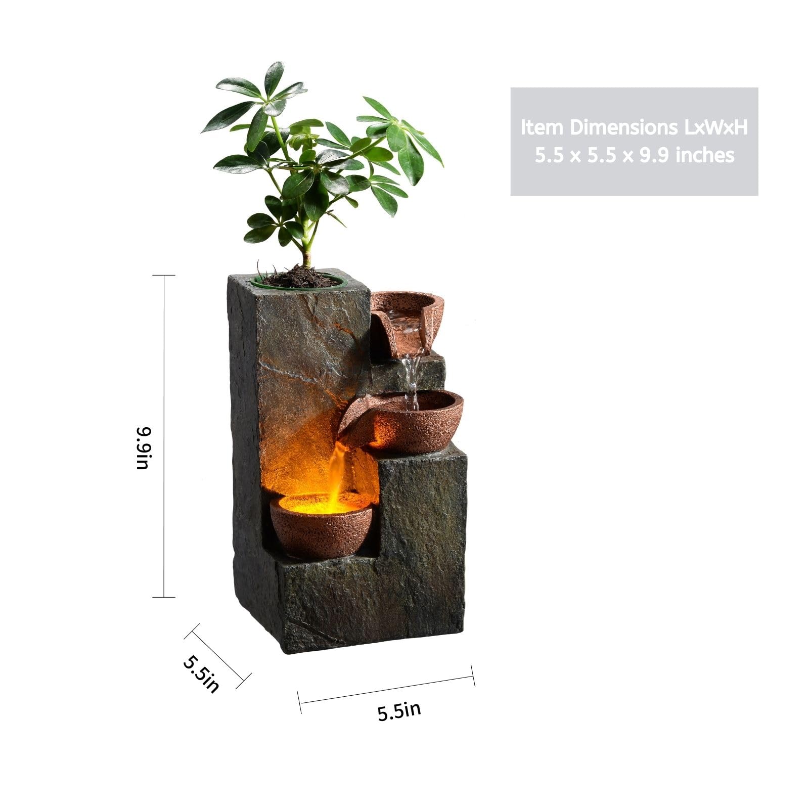MSEONWXI Indoor Fountain Waterfall Tabletop for Home Decor Three Bowls Rock 3 Tier Fountain Relaxing and Sound Plant by Yourself(23061) image 5