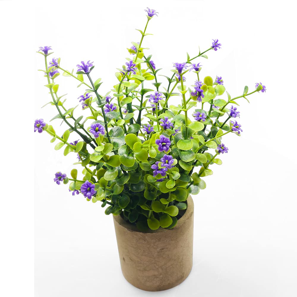 Svenee Artificial Mini Potted Plants Fake Plastic Milan Flower for Farmhouse Living Room Bathroom Office Desk Shelf Home Greenery Decoration (Purple) image 0
