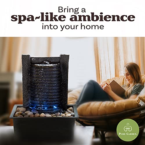 Indoor Fountain with LED Lights – Lighted Tabletop Water Feature with Stone Wall and Soothing Sound – Zen Décor for Home or Office by Pure Garden image 7