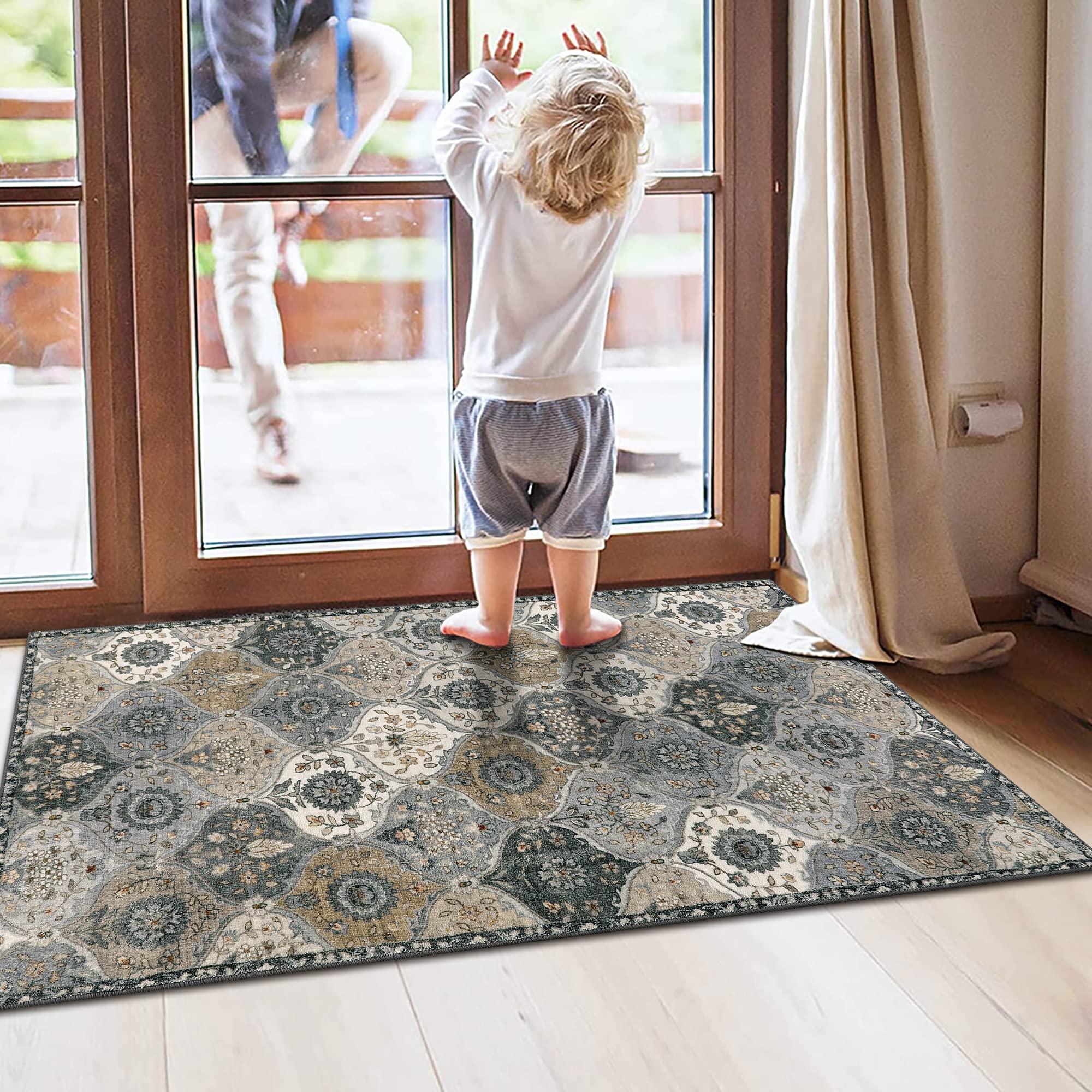 Lahome Moroccan Trellis Area Rug, 2x3 Entry Rug Non-Slip Washable Indoor Door Mat, Small Oriental Accent Throw Rug for Bedroom Kitchen Entryway Bathroom (Grey, 2x3ft) image 1