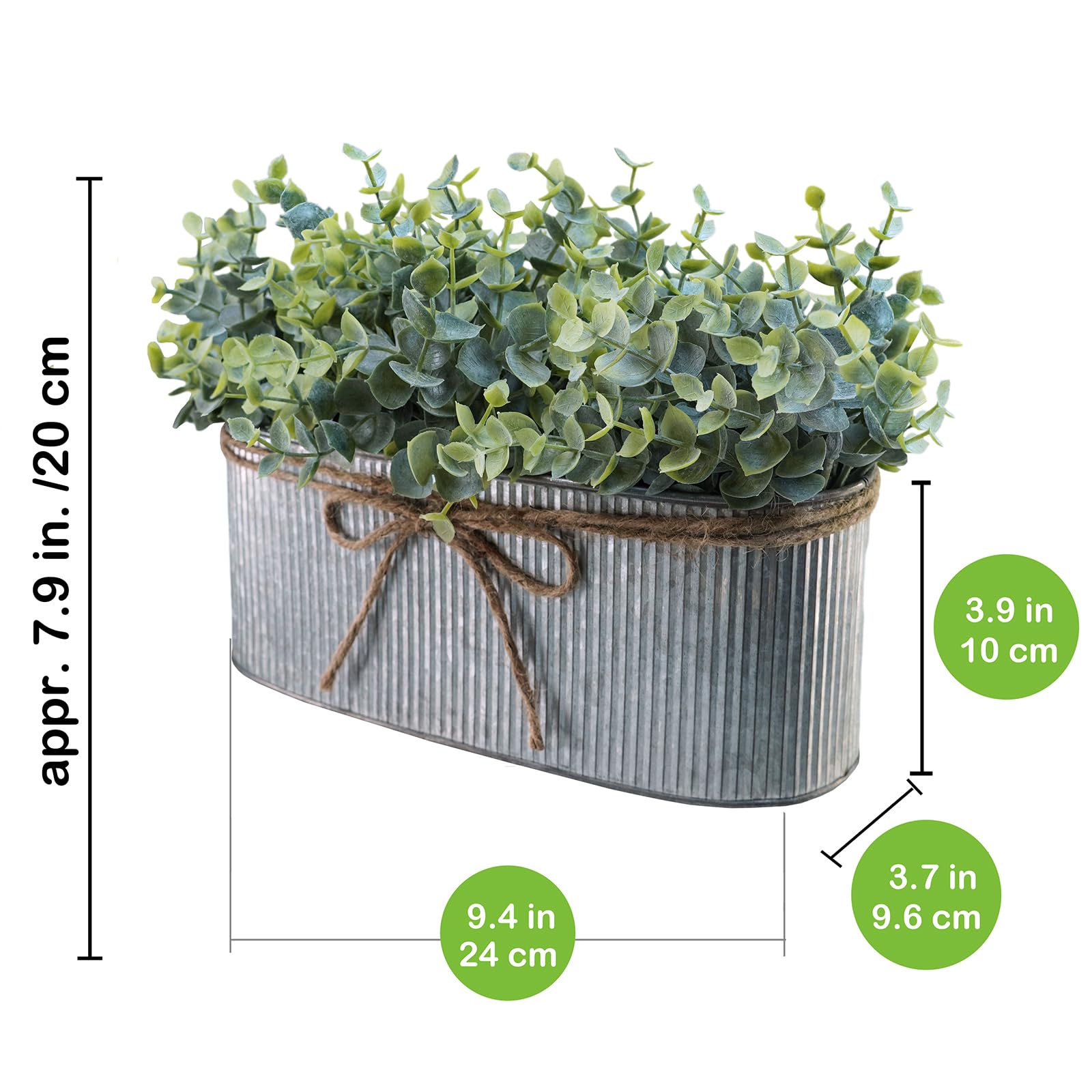 Winlyn Artificial Eucalyptus Arrangement in Rustic Oval Galvanized Metal Planter Box Faux Eucalyptus Bush Greenery Potted Plants for Farmhouse Indoor Home Office Table Centerpiece Kitchen Décor image 7