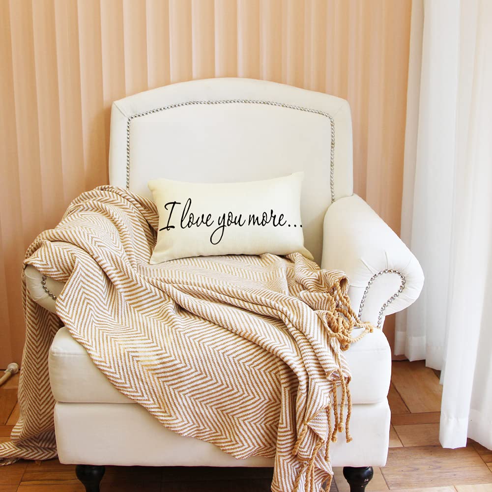 Ogiselestyle Farmhouse Pillow Covers with I Love You More Quotes 12" x 20" Lumbar Pillow Covers Home Decorative Linen Cushion Case for Sofa Couch Housewarming Gifts Family Room Décor image 2