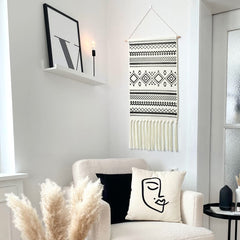 Dremisland Macrame Woven Wall Hanging Tapestry- Boho Chic Bohemian Home Decor Geometric Art Decor Boho Backdrop - Beautiful Apartment Dorm Room Door Decoration, 17.7" W x 32" L (Sendia-Black) image 1