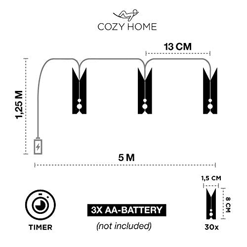 CozyHome - 5.5YD photo string with clips battery with timer remote | 30x light clips led | hanging fairy picture indoor | photo lights with clips | clip lights for girl pictures | teen girl room decor image 7