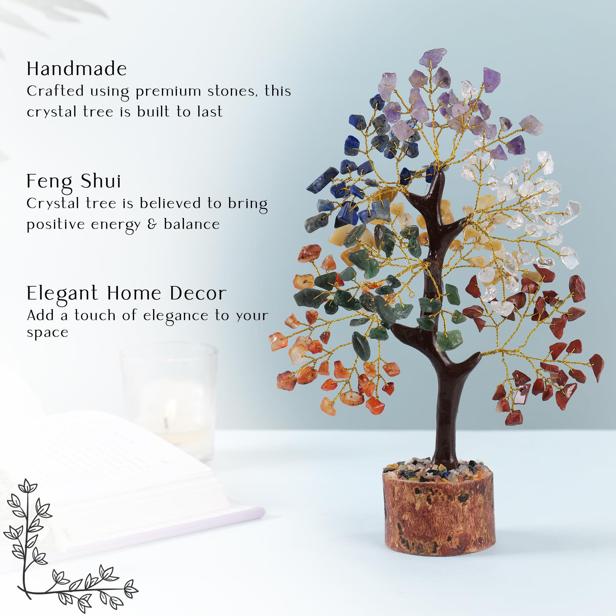 7 Chakra Crystal Tree Feng Shui Money Tree Office Decor Crystals and Stones Home Decor Meditation Accessories Gemstone Tree House Warming Gifts New Home - Size 10-12 Inches 300 Beads Chakra Stones image 5