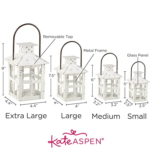 Kate Aspen Rustic Farmhouse White Candle Holder, Wedding, Centerpiece Table, Home, Shelf, 5 inch Decorative Lantern image 1