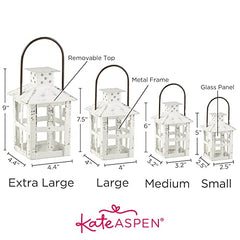 Kate Aspen Rustic Farmhouse White Candle Holder, Wedding, Centerpiece Table, Home, Shelf, 5 inch Decorative Lantern image 1