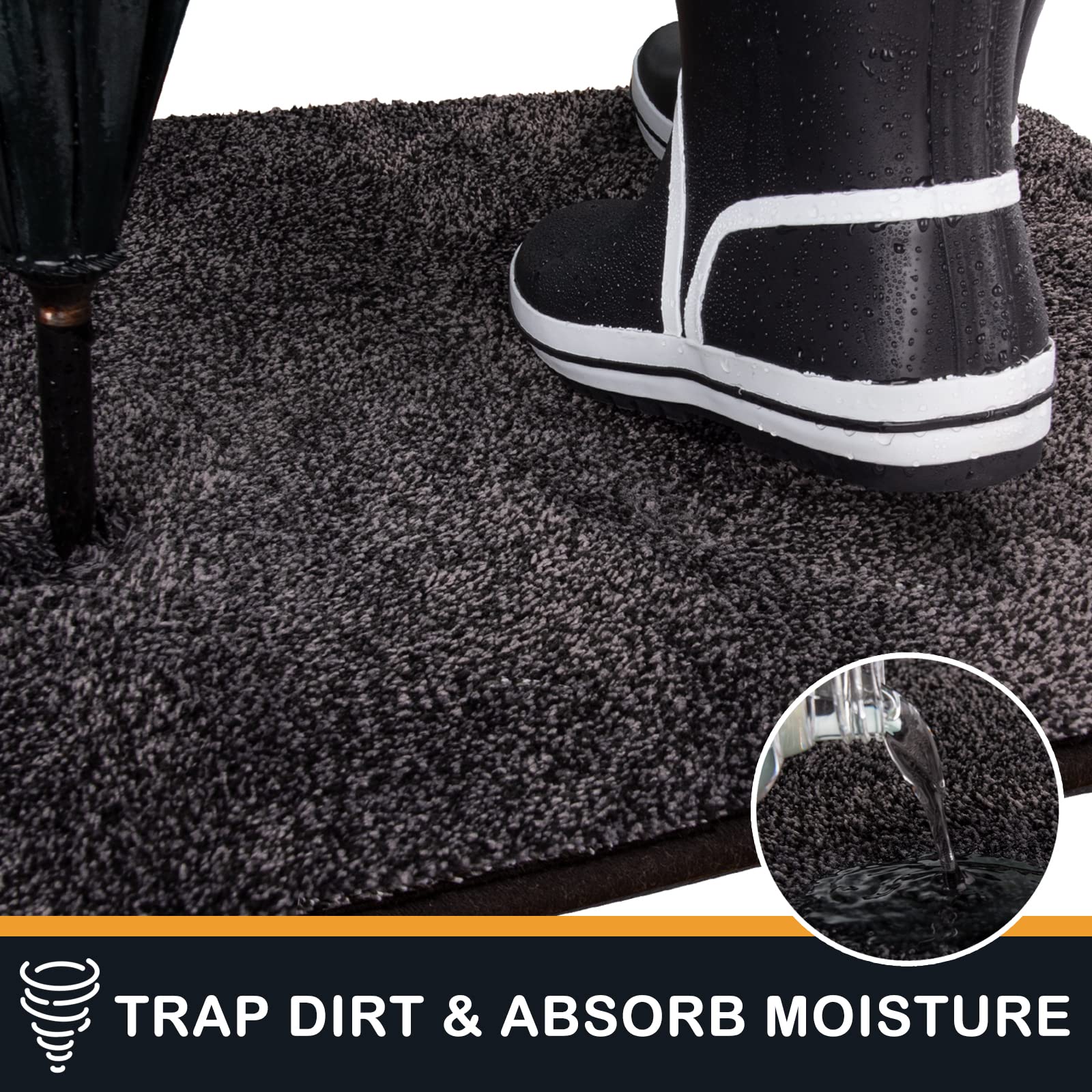 PURRUGS Dirt Trapper Door Mat 24" x 35.5", Non-Slip Machine Washable Entry Rug, Shoe Scraper, Dog Door Mat, Super Absorbent Welcome Mat for Front &amp; Back Door, Muddy Shoes &amp; Paws, Charcoal image 4