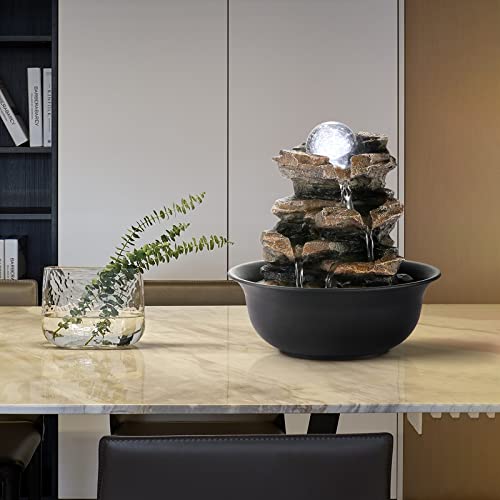 WICHEMI Indoor Fountains Tabletop Fountain Waterfall Fountain Indoor Water Feature Stacked Rocks Feng Shui Zen Meditation Relaxation Desktop Fountain with LED Light for Home and Office Decor(Style 5) image 5