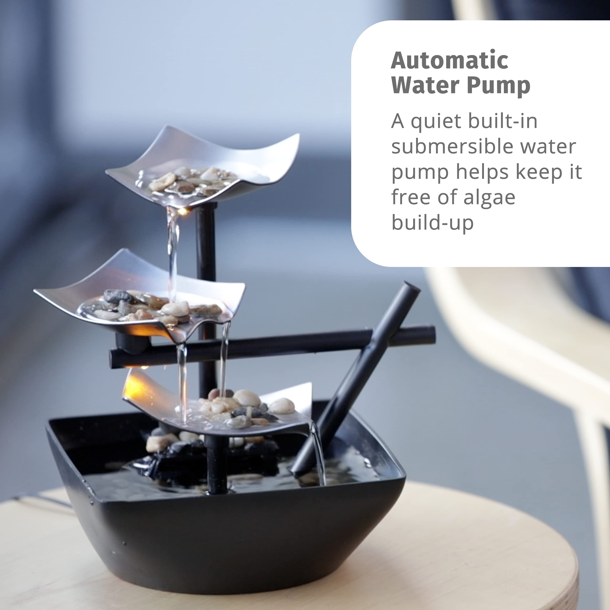 Homedics Tabletop Water Fountain, Home Décor Soothing Sound Machine - Automatic Pump, Deep Basin &amp; Natural River Rocks. Indoor Zen Relaxation for Office, Living Room, or Bedroom, 8.25” Tall image 3