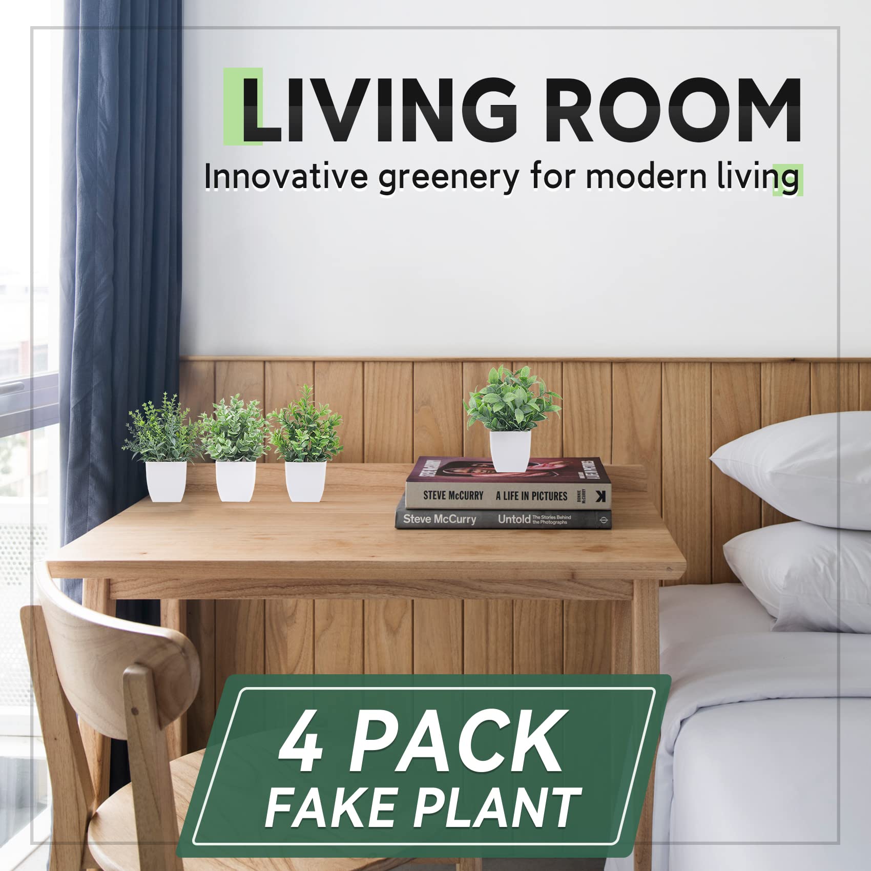 Der Rose 4 Packs Fake Plants Mini Artificial Greenery Potted Plants for Home Decor Indoor Office Table Room Farmhouse image 3
